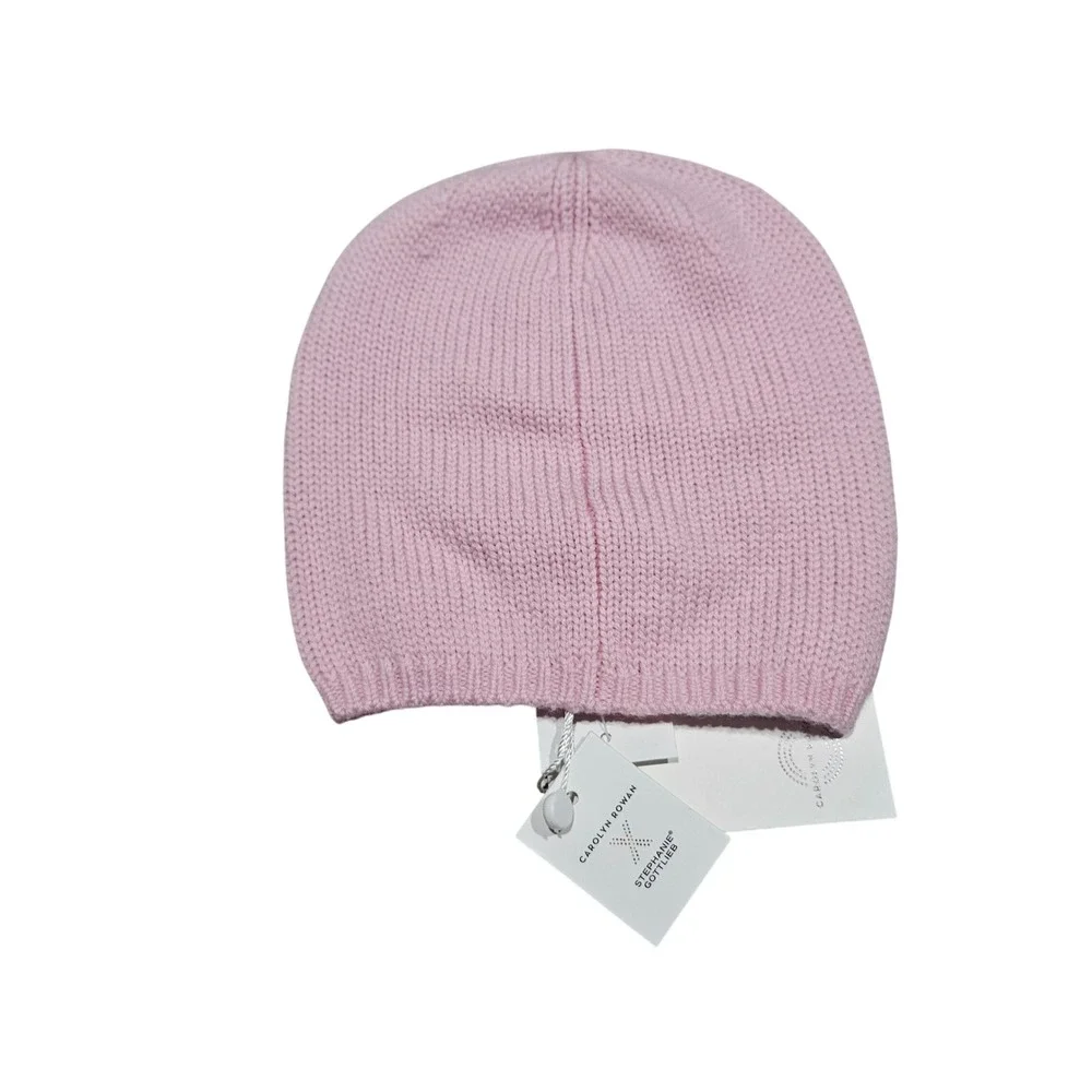 Carolyn Rowan Beanie Kids OS Pink Merino Wool Pearl Cabochon Luxury Winter Hat